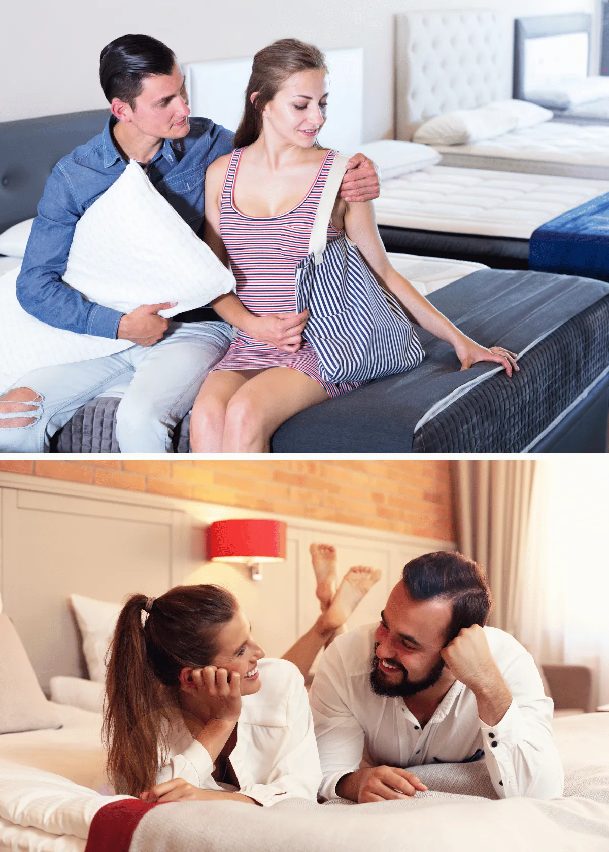 A Couple Trying a Mattress While Another Is Enjoying Their Mattress (Credit: Canva)